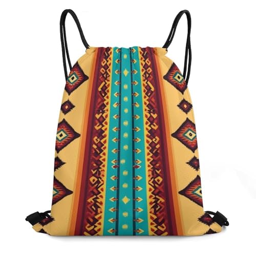 Large Capacity Beam Bag Drawstring Backpack for Volleyball Baseball Sports Workout Gear Travel Storage Men Women, Indiana Western Southwest Ethnic Tribal Navajo Bags - color: Picture (30)