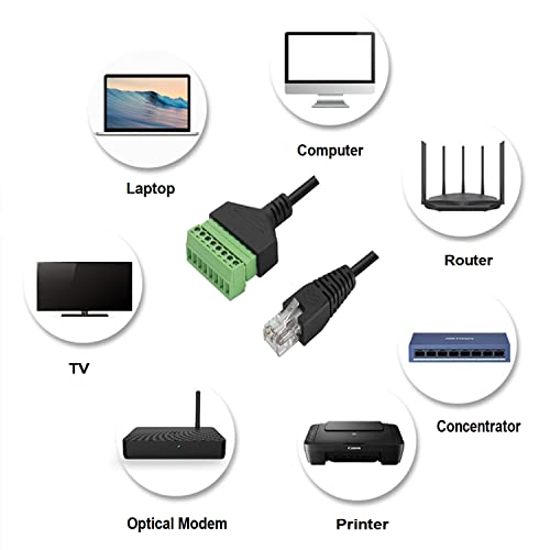 4Pcs 1ft RJ45 Male to 8Pin Screw Terminal Adapter Extender Cable | 8 Pin Screw Terminal Design, 1 Foot Extender Cord, Compatible Cat5/5e/6 Cable, Solderless Design, CCTV DVR Network Connection - size: RJ45 Male Connector (4PCS)
