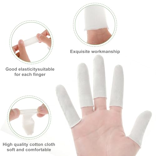 100 Pcs Finger Gauze Sleeve, Cotton Finger Cots Fingers White Toe Sleeves Thumb Protector Covers Condom Fingertips Protective Cushion Comfortable Reusable for Men Women