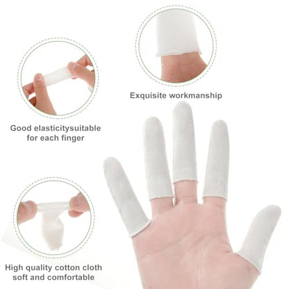 100 Pcs Finger Gauze Sleeve, Cotton Finger Cots Fingers White Toe Sleeves Thumb Protector Covers Condom Fingertips Protective Cushion Comfortable Reusable for Men Women