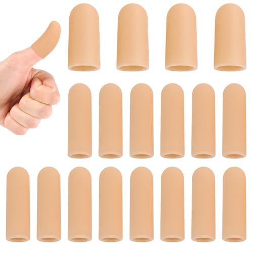 Gel Finger Cots, Silicone Finger Protectors | Finger Sleeves Tip Protectors, Fingertip Bandages, Trigger Finger Relief, Finger Arthritis & Cracking Relief - color: Skin, 4 Medium, 16small
