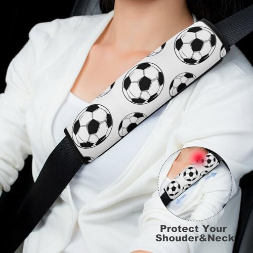 2PCS Soccer Black and White Soccer Ball Car Seat Belt Pad Breathable Shoulder Protector for Girls and Boys, Most Cars, Anti-Slip Pad - color: Pattern 595