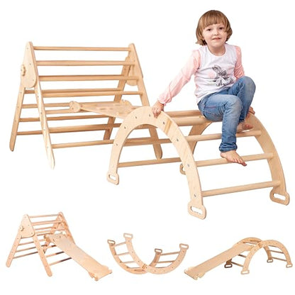 Montessori Climbing Set for Kids Ages 2–8:Triangle, Arch and Ramp | 3in1 Montessori Set, Activity Gym for Toddlers