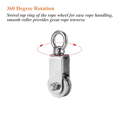Cable Pulley Wheel Stainless Steel Snatch Rigging Blocks Heavy Duty Rope Pulley Swivel Pulley Block with Carabiner for Rigging Lifting Gym Equipment 4pcs 1.34in - size: 4 pcs