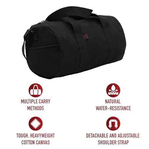 Rothco Heavy-Duty Canvas Shoulder Duffle Bag - Rugged Travel Gym Gear Equipment Bag - color: Black, size: 19 Inches