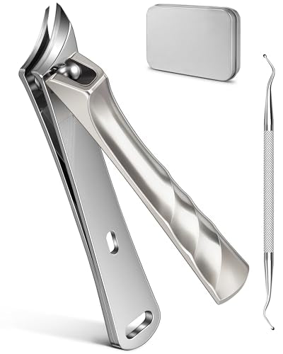 Ingrown Nail Clippers for Thick Nails, Edgy Toenail Clippers | Professional Slanted Curved Blade Finger Nail Clippers, Angled Nail Cutters for Seniors, Adults, Men & Women - style: Silver