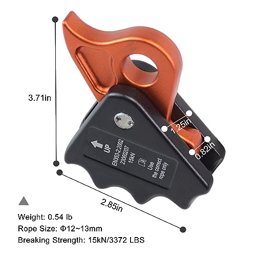 Detachable Climbing Ascender 15kN Rope Grab Ascender, Flip Line Adjuster, Fall Protection Belay Device for Rock Climbing,Tree Arborist/Fit for 11~13 MM Rope - color: Black-undetachable