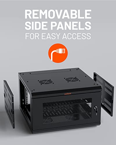 ECHOGEAR 6U Network Rack w/Enclosed Design, Easy Install, 600mm Depth | Enclosed server rack includes pre-mounted fan, 2x 1U shelves, lockable door, wall mountable design, all hardware for install - size: 4.5" x 4.5"