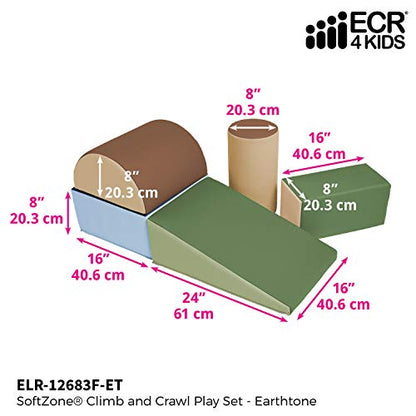 ECR4Kids SoftZone Climb and Crawl Active Playset, Building Blocks, Earthtone, 5-Piece - color: Earthtone