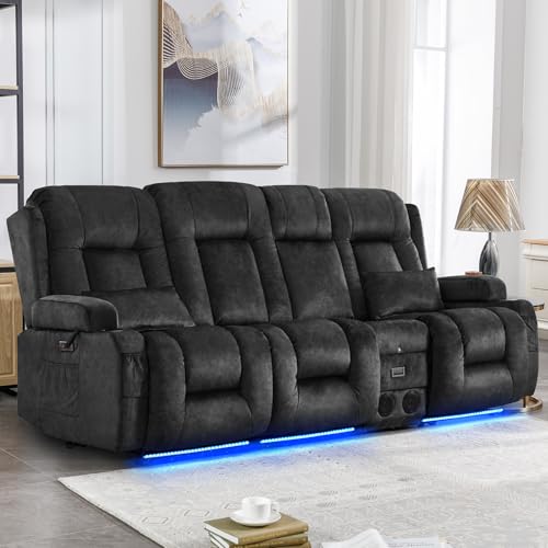 IPKIG Power Recliner Sofa with Flip-Up Backrest Console, USB & USB-C Ports, AC Outlet, LED Lights, Wall Hugger Recliners for Living Room, RV (Drak Grey, 89" - 4 Seat) - color: Drak Grey, size: 89" - 4 Seat