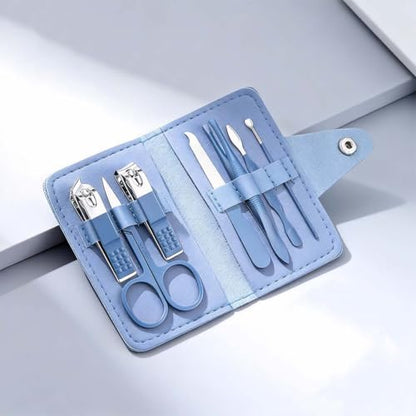 7-Pcs Professional Nail Kit & Complete Nail Clipper Set with Travel Leather Case, Includes Cuticle Trimmer & Nail Design Tools, Men & Women Fingernail Grooming Kit