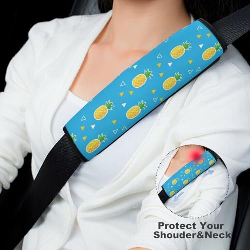 2PCS Breathable Seat Belt Cover for Adults and Children, Most Cars, Pineapple Fruit Blue Shoulder Harness Cover, Shock Absorption - color: Pattern 1051