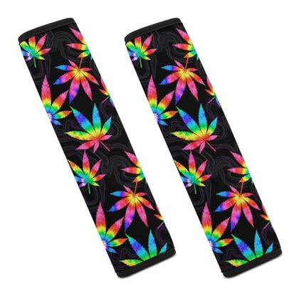 2PCS Tie Dye Weedleaf Leaves Car Seat Straps Shoulder Pads Universal Soft and Comfortable Seat Belt Covers Cushion for Child, All Vehicles, Shock Absorption - color: Pattern 655