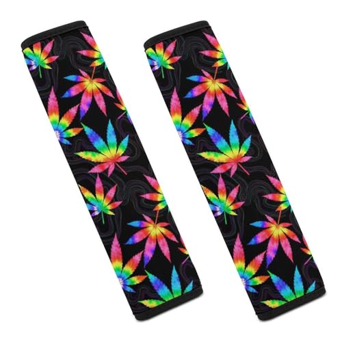 2PCS Tie Dye Weedleaf Leaves Car Seat Straps Shoulder Pads Universal Soft and Comfortable Seat Belt Covers Cushion for Child, All Vehicles, Shock Absorption - color: Pattern 655