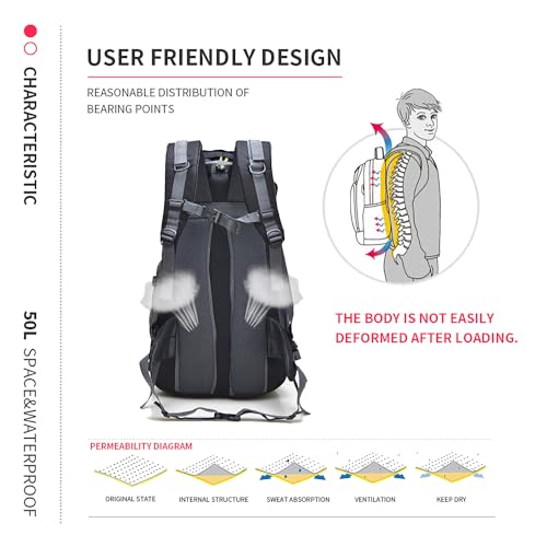 Bseash 50L Hiking Backpack, Water Resistant Lightweight Outdoor Sport Daypack Travel Bag for Camping Climbing Skiing Cycling (Blue Green - With Shoe Compartment) - color: Blue Green - With Shoe Compartment