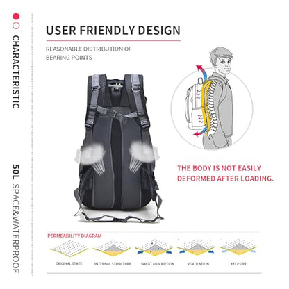 Bseash 50L Hiking Backpack, Water Resistant Lightweight Outdoor Sport Daypack Travel Bag for Camping Climbing Skiing Cycling (Blue Green - With Shoe Compartment) - color: Blue Green - With Shoe Compartment