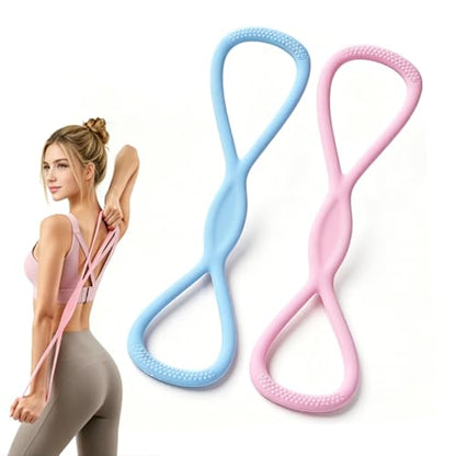 Figure 8 Resistance Band, 2PCS Figure 8 Resistance Bands for Women & Men, Non-Slip Handles Rubber Band for Arms, Back, Shoulder Stretch with Handles (Pink+Blue)