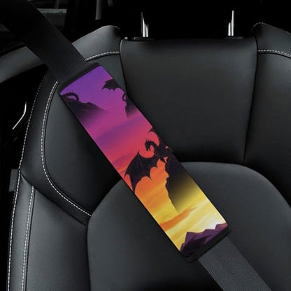 1 Pair Universal Fit Seat Belt Cover for Elderly Support, Most Cars, Fantasy Purple Dragons Lovers Seat Belt Cushion, Neck and Shoulder Support - color: Pattern 1112