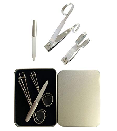 EZ Grip Nail Clippers 6PCS - Stainless Steel Fingernail Clippers for Men & Women - E Z Grip Scissor Like Nail Clippers Set of 4 Nail Scissors (Small and Large) + 2 Nail Files Plus Eyeglass Pouch