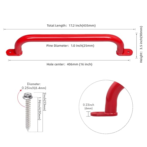 17 Inch Red Playground Handles Indoor Kids Monkey Bars Ladders 2Pcs | Heavy Duty Solid Metal, Vibrant Color Smooth Glossy Powder Coating, Comfy Secure Grips for Playset Swing Set Climbing Frame - color: Red - 2 Pack