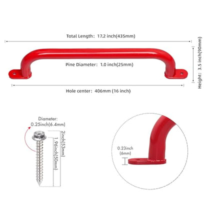 17 Inch Red Playground Handles Indoor Kids Monkey Bars Ladders 6Pcs | Heavy Duty Solid Metal, Vibrant Color Smooth Glossy Powder Coating, Comfy Secure Grips for Playset Swing Set Climbing Frame - color: Red - 6 Pack