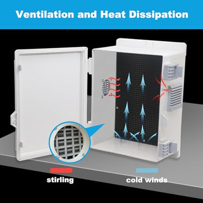 Electrical Junction Box, Outdoor Water Resistant Nema Enclosure, Ventilated ABS Plastic WiFi Project Box with Internal Mounting Panel & Hinged Cover 9.2" Lx 7" Wx 4.6" H - size: 9.2"L x 7"W x 4.6"H
