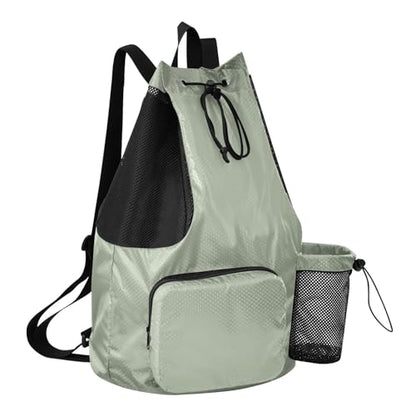 Yuiboo Sage Solid Color Drawstring Backpack Climbing Gym Bag with Water Bottle Pocket Cinch Pack Wet and Dry Separation