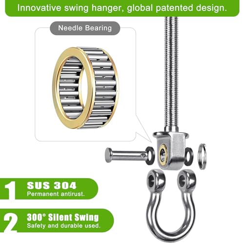SELEWARE Heavy Duty Swing Hangers with Silent Bearings, 1500LB Capacity Stainless Steel Swing Hardware Kit (2 Pack), M10 x 9" Bolts for Wood/Steel Beams, Porch Swings, Yoga Hammocks, Gym Rings - color: U (9 inch, 2 Pack)