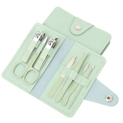 7 -Piece Manicure & Pedicure Kit with Portable PU Leather Case, Stainless Steel Nail Care Tools Set for Home & Travel (Pink/Purple/Green Options) - color: Green