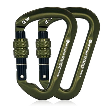 NewDoar CE Certified 30kN-6744lbs Climbing Carabiner Professional, Heavy Duty D Screwgate Clip, for Climbing,Rappelling,Hunting, Rescue - color: Screwgate/ArmyGreen/2pcs