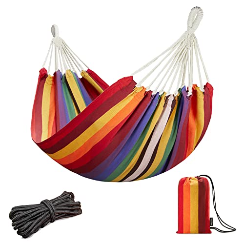 JoyView Brazilian Hammock for Single Person Portable Hammock with Hanging Ropes & Carry Bag Large 78.8x39.4” for Patio 300LBS Capacity Perfect for Outdoor/Indoor - Red Stripes - color: Red Stripes