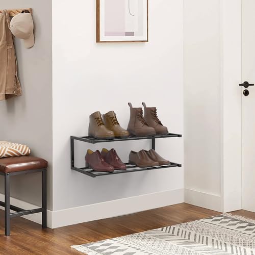 Wall Mounted Shoe Organizer 1 Pack, 25.9 Inch Wall Mounted Shoe Rack Holds 6 Pairs, Space Saving Metal Wall Shoe Rack for Small Space, Entryway