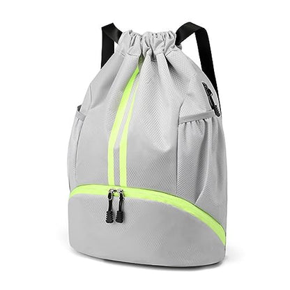 Valleycomfy Sports Drawstring Backpack - Water Resistant String Bag Grey | with Side Mesh Pockets Shoe Compartment Gym Backpack for Women & Men - color: A-grey