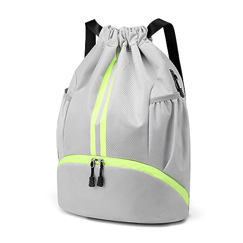 Valleycomfy Sports Drawstring Backpack - Water Resistant String Bag Grey | with Side Mesh Pockets Shoe Compartment Gym Backpack for Women & Men - color: A-grey