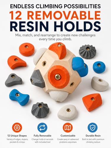 Wooden Climbing Hold Block for Climbers, Portable Finger Grip Trainer with Resin Holds, Rock Climbing Practice Toy Gift