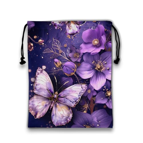 Abstract Flower Butterfly Grip Bags for Gymnasts Purple Adjustable Gymnastics Drawstring Gym Bag - color: Butterfly Flower Art-purple