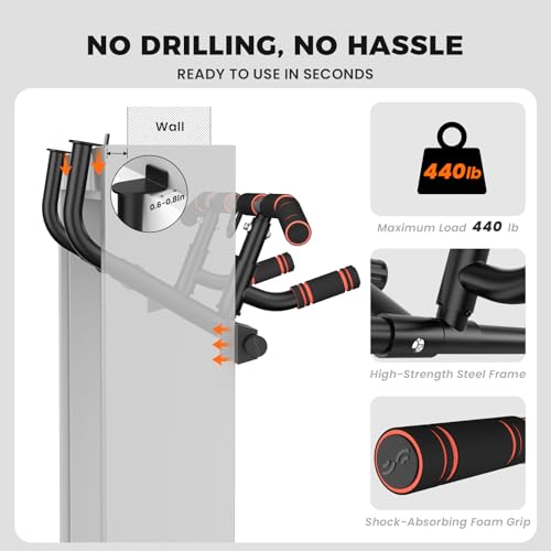 Sportneer 2026 Upgrade Pull up Bar for Doorway with Folding Handle, Door Pull up Bar Door Frame Multi-grip Upper Body Trainer, 440lb, Indoor Fitness for Home Gym Strength Training - US Patent Pending