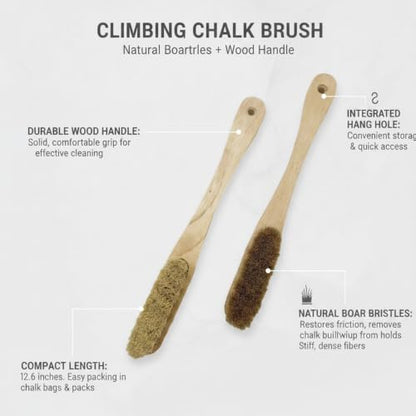 Natural Boar Bristle Climbing Brush with Solid Wood Handle for Cleaning Holds in Gyms and Outdoors