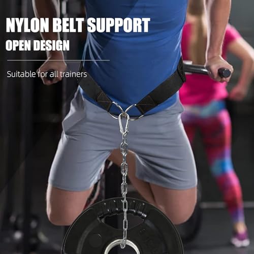 Dip Belt for Weight lifting, Weight Belt with 34'' Extra Long Adjustable Steel Chain, Pull Up Belt for Powerlifting, Strength Training and Bodybuilding, Comfortable Waist Back Support for Men & Women