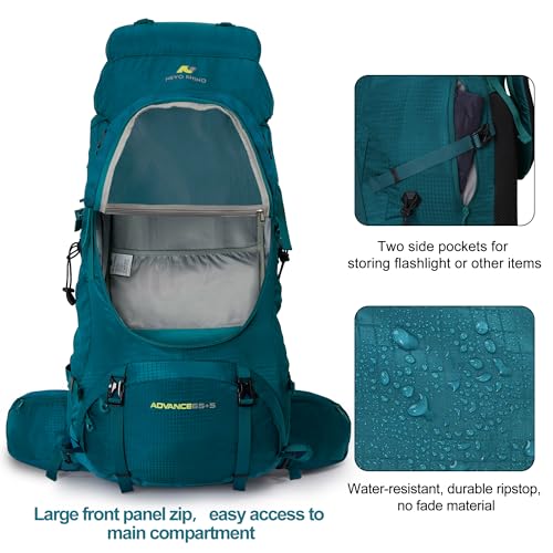 N NEVO RHINO Internal Frame Hiking Backpack 50/60/65/70/80L, Mountain Climbing Camping Backpack Daypack Waterproof Rain Cover - color: 15 Green, size: 65+5L