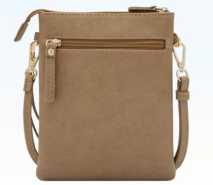Solene Small Multi Zipper Pockets Crossbody Bag with Detachable Wristlet - color: Stone