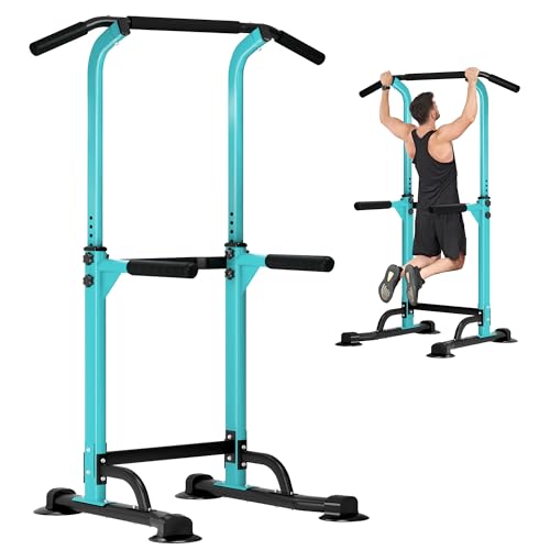 DlandHome Power Tower Pull Up Dip Station Multi-Function Fitness Equipment for Strength Training Adjustable Height Dip Stand for Home Gym - color: Blue