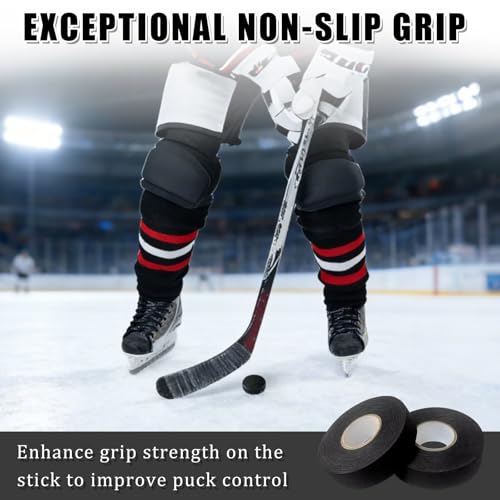 10 Roll Black Hockey Tape, Fabric Anti-Slip Grip Tape, Versatile Stick Wrap for Hockey Sticks, Baseball Bats, Boxing, Rock Climbing, Pull Up Bar and Sports Gear