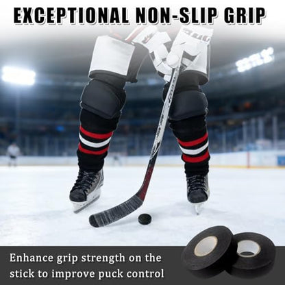 10 Roll Black Hockey Tape, Fabric Anti-Slip Grip Tape, Versatile Stick Wrap for Hockey Sticks, Baseball Bats, Boxing, Rock Climbing, Pull Up Bar and Sports Gear