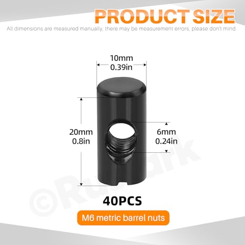 40Pcs M6x20mm Black Zinc Barrel Nuts Assortment Kit Metric Cross Dowels Slotted Nut Furniture Nuts Cross Dowel Hammer Nut for Wood Furniture Beds Crib Chairs - style: black 6x20MM barrel nuts