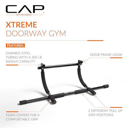 CAP Barbell Xtreme Doorway Pull-Up Bar | Portable Door Frame Chin-Up & Push-Up Bar for Home Gym | 300 lb Capacity Calisthenics Strength Equipment | No-Drill Indoor Workout Trainer