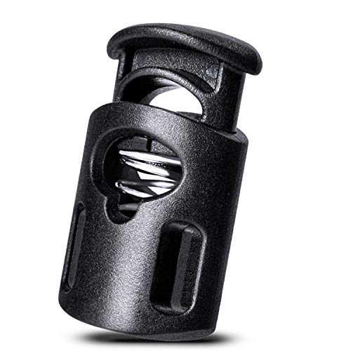 AQRINGO Plastic Cord Locks Single Hole Spring Toggle Stopper Cord Stops Fastener Toggles for Shoelaces, Drawstrings, Paracord, Bags, Clothing, and More (10Pcs, Black)