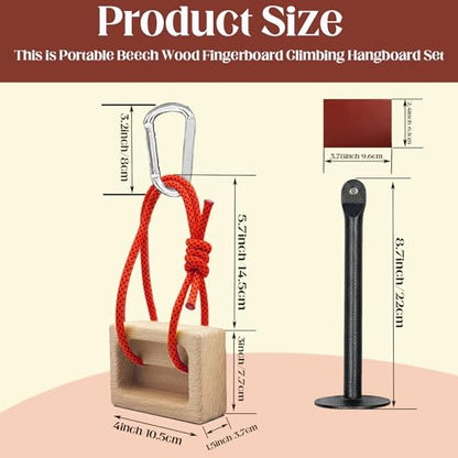Portable Hangboard, Climbing Hangboard, Dual-Pocket Grip Blocks for Finger Strength, Power, and Forearm Training, Adjustable Rope and Metal Clips Included