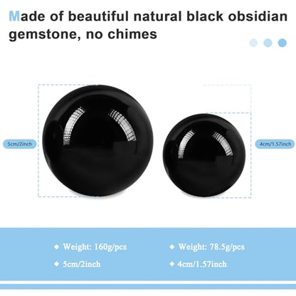 Learay 2Pcs Baoding Balls, Boading Balls for Hand Therapy, Black, 2 inch | Chinese Health Exercise Massage Balls with Carry Pouch for Stress Relief Meditation Ball - color: Black/2 Inch