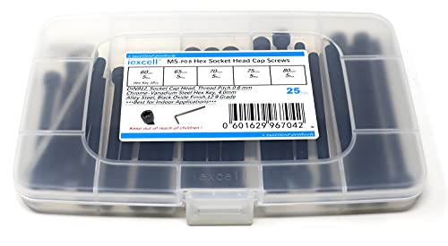 iexcell 25 Pcs M5 x 60/65/70/75/80 Alloy Steel 12.9 Grade Hex Socket Head Cap Screws Bolts Assortment Kit, Black Oxide Finish - size: M5 x 60/65/70/75/80mm